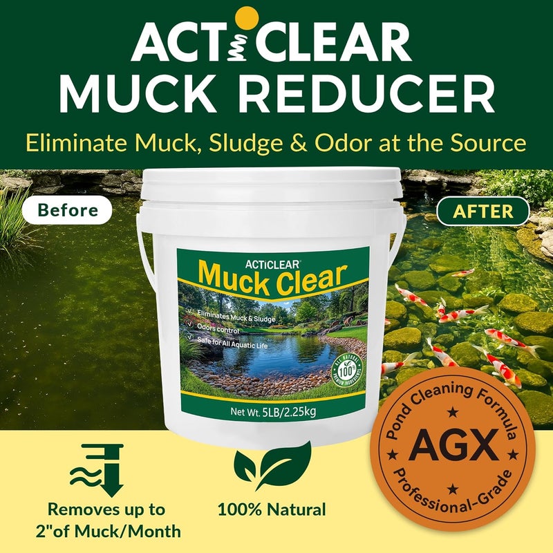 ACTICLEAR Muck Clear - 5LB Beneficial Bacteria for Ponds & Lake, Boost Enzymes, Sludge Odor Away, Outdoor Fish Pond Water Clarifier, Safe for Aquatic Life, Treats Up to 30,000 Sq Ft - Image 2